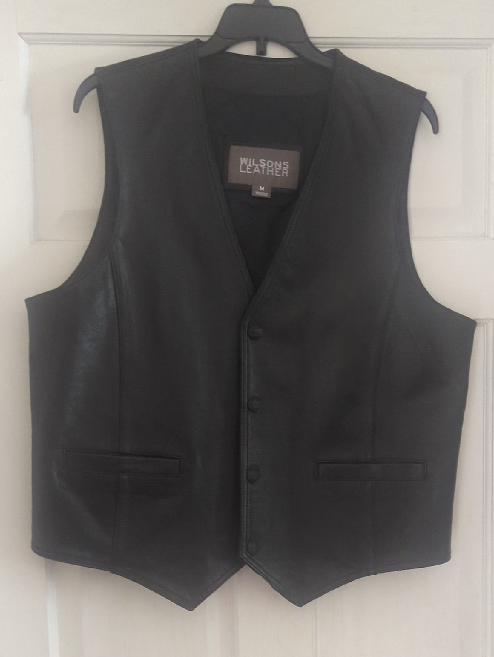 Wilsons Leather Black Men's Leather Vest with Button Front